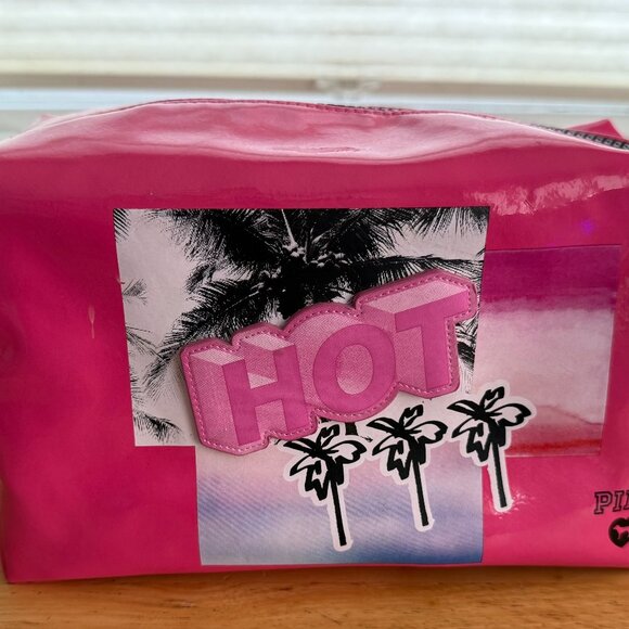 Victoria's Secret Pink HOT Large Cosmetic Bag/Make Up Case Pink Multicolor - Picture 1 of 3